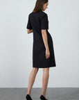 Midi Size Short Sleeve Black Jacket Dress With Double