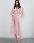 Pink Pearl Button Detailed Long Organza Jacket | Porterist
