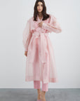 Pink Pearl Button Detailed Long Organza Jacket | Porterist