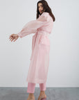 Pink Pearl Button Detailed Long Organza Jacket | Porterist