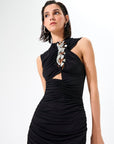 Black Chain Chest Detailed Maxi Jersey Dress - Porterist 2