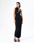 Black Chain Chest Detailed Maxi Jersey Dress - Porterist 1