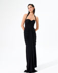 Black Diana Necktie Maxi Jersey Dress  - Porterist 2