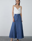 High Waist Flared Long Dark Blue Denim Skirt Fınal Item - Porterist 1