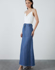 High Waist Flared Long Dark Blue Denim Skirt Fınal Item - Porterist 2