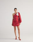 Polka One Shoulder Mini Dress Red