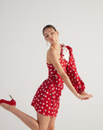 Polka One Shoulder Mini Dress Red