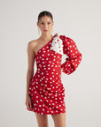Polka One Shoulder Mini Dress Red