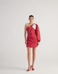 Polka One Shoulder Mini Dress Red