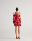 Polka One Shoulder Mini Dress Red