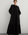 Embroidery Detailed Lace Up A Form Black Poplin Dress Fınal Item - Porterist 1