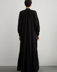 Embroidery Detailed Lace Up A Form Black Poplin Dress Fınal Item - Porterist 4