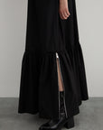 Embroidery Detailed Lace Up A Form Black Poplin Dress Fınal Item - Porterist 3