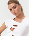 Assymetric Cut Out White T-Shirt