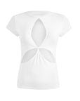Cut Out Detailed White Basic T-Shirt