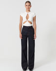 Cut Out Detailed White Basic T-Shirt