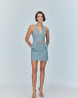 Monte J Logo Belted Blue Mini Skirt