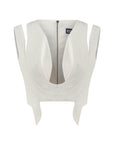 Ron Sleeveless Zippered White Crop Top