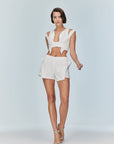 Ron Sleeveless Zippered White Crop Top
