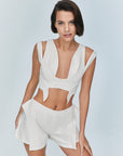 Ron Sleeveless Zippered White Crop Top