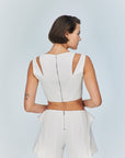 Ron Sleeveless Zippered White Crop Top
