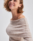Bardot Collar Beige Midi Knit Dress | Porterist