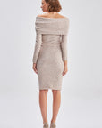 Bardot Collar Beige Midi Knit Dress | Porterist