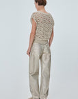 Bead Embroidered Openwork Beige Blouse Porterist - 5