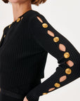 Black Double - breasted Knitwear Cardigan With Button