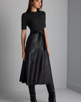 Black Knitwear Dress with Faux Leather Skirt