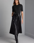 Black Knitwear Dress with Faux Leather Skirt