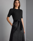 Black Knitwear Dress with Faux Leather Skirt