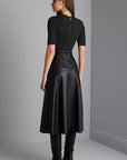 Black Knitwear Dress with Faux Leather Skirt