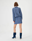 Blue Knitwear Skirt With Handmade Embroidery And Button