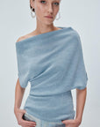 Boat Neck Silvery Blue Blouse Porterist - 1