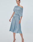Boat Neck Silvery Blue Blouse Porterist - 2
