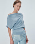 Boat Neck Silvery Blue Blouse Porterist - 3