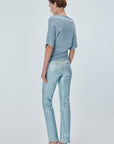 Boat Neck Silvery Blue Blouse Porterist - 5