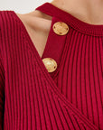 Burgundy Double - breasted Knitwear Cardigan With Button