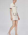 Polo Neck Ecru Mini Dress With Buttons | Porterist