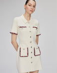 Polo Neck Ecru Mini Dress With Buttons | Porterist