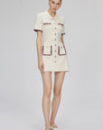 Polo Neck Ecru Mini Dress With Buttons | Porterist