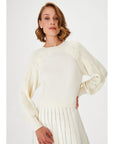 Ecru Knitwear Sweater With Hair Braided Sleeves | Porterist