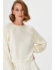 Ecru Knitwear Sweater With Hair Braided Sleeves | Porterist