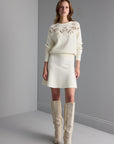 Flared Mini Knitwear Ivory Skirt