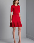 Flared Red Mini Knitwear Dress with Waist Belt Detail