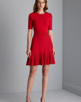 Flared Red Mini Knitwear Dress with Waist Belt Detail