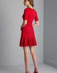 Flared Red Mini Knitwear Dress with Waist Belt Detail