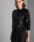 Handcrafted Sequined Black Knit Sweater