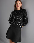 Handcrafted Sequined Black Knit Sweater